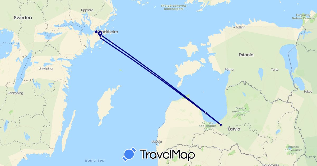 TravelMap itinerary: driving in Latvia, Sweden (Europe)